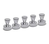 MAUL aimant néodyme en forme de quille, lot de 5 aimants puissants à usage multiple, aimants au design moderne et élégant, Ø 12 x 16 mm, charge jusqu'à 3,5 kg, argent