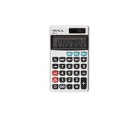 Maul Calculatrice de Poche M 112, Calculatrice avec Grand Affichage à 12 Chiffres, Fonctions Standard pour Le Bureau, l'université et l'École, Alimentation Solaire et à Pile, Argenté
