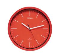 MAUL Horloge Murale MAULjump Rouge Radio-pilotée silencieuse | heure toujours fiable, lecture facile, design moderne, cadre robuste, pile AA incluse, idéal bureau et maison