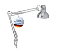 MAUL Lampe de bureau MAULstudy à pince argent E27 orientable | gain de place, lumière ciblée, bras flexible, tête inclinable, ampoule remplaçable, métal chromé robuste