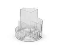 MAUL organisateur de bureau MAULrundbox 140x125mm | Organiseur stylé à 6 compartiments | Pour ranger stylos, ciseaux et carte de notes | Rangement pratique pour le bureau | Transparent