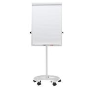 MAUL Paperboard MAULoffice 70 x 100 cm, Tableau Blanc Mobile avec Pied Rond et 5 Roulettes, Tableau Magnétique avec Bac de Rangement pour Marqueurs et Promarker, Réglable en HAuteur, Blanc