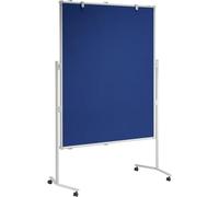MAUL tableau d'affichage 150 x 120cm | Surface textile épinglable | Tableau mobile avec 4 roulettes et bac de rangement | Format portrait ou paysage possible | Bleu