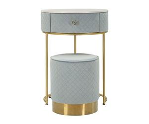Mauro Ferretti Table de chevet/coiffeuse avec pouf en velours bleu ciel, MDF et bois, bleu et or, 70 x 52 cm