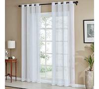 mauro Rideaux Voilage Grande Largeur Transparents avec œillets -1 Panneau Blanc/Gris/Taupe- Largeur 200 cm-Hauteur 180 à 280 cm-Rideaux de Salon Chambre (B - 200x270 cm)