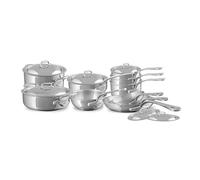 Mauviel M'Cook Batterie de Cuisine 16 Pièces Acier Inoxydable Poli 5 Plis Poignées Fonte Inox Fabrication Française