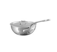 Mauviel M'Urban Sauteuse bombée évasée en acier inoxydable poli triple épaisseur avec couvercle et poignée en fonte d'acier inoxydable, 2,1 l, fabriquée en France
