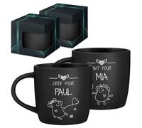 Maverton 2x Tasse Personnalisable, Set 2x Mug personnalisé | Cadeau Personnalisé Anniversaire Mariage, Couple Couple Saint Valentin, Tasse a cafe noire avec prénom, amoureux