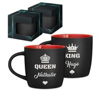 Maverton 2x Tasse Personnalisable, Set 2x Mug personnalisé | Cadeau Personnalisé Anniversaire Mariage, Couple Couple Saint Valentin, Tasse a cafe rouge avec prénom, roi et reine