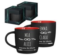 Maverton 2x Tasse Personnalisable, Set 2x Mug personnalisé | Cadeau Personnalisé Anniversaire Mariage, Couple Couple Saint Valentin, Tasse a cafe rouge avec prénom, sœurs et amies