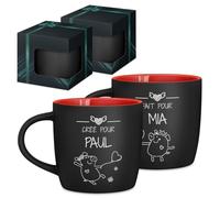 Maverton 2x Tasse Personnalisable, Set 2x Mug personnalisé | Cadeau Personnalisé Anniversaire Mariage, Couple Couple Saint Valentin, Tasse a cafe rouge avec prénom, amoureux