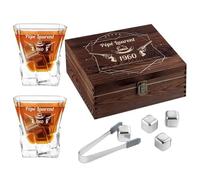 Maverton 8 Pierres à Refroidissement & 2 Verres gravés pour Homme | Verres à Whisky 250 ML dans la boîte Personnalisée en Bois, Cadeau pour Whiskey connoisseurs, Armes à feu