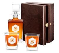 Maverton Carafe à whisky + 2/4 / 6 verres avec gravure pour femme - Service à whiskey en verre transparent pour elle - à personnaliser - souvenir pour maman - pour anniversaire - Initiale