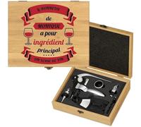 Maverton Coffret du Sommelier Personnalisable pour Homme, Tire Bouchon | Accessoires Vin avec la boîte gravée, Cadeau pour Chaque Femme, avec Personnalisation, Verre