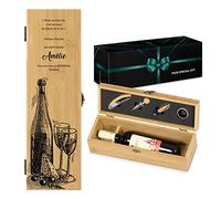 Maverton Coffret en Bois de Bambou pour une bouteille du vin avec un ensemble d'accessoires pour vin, Jeu d'Accessoires pour Vin pour chaque femme - avec personnalisation - bon vin