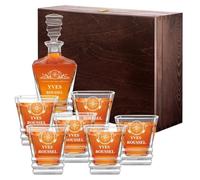 Maverton Décanteur et 6 verres pour ami - Produits en verre géométrique - Ensemble personnalisé pour homme - Set à whisky gravé pour mari - Whiskey set - Pour anniversaire - Cible