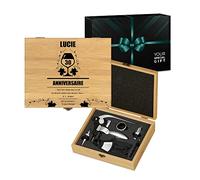 Maverton Ensemble d'accessoires pour vin dans Le Coffret en Bois de Bambou, Accessoires Vin avec la boîte gravée, Cadeau pour Chaque Femme - avec Personnalisation - Anniv