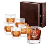 Maverton Ensemble de 6 Verres à Whisky pour lui - Cadeau Homme - Verres classique pour connaisseurs - Gravure au Laser sur chaque Verre a Whisky 250 ml - Cadeau Personnalisé pour homme - Pompier
