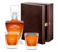 Maverton Ensemble de Carafe et 2/4 / 6 verres à whisky avec personnalisation - Set en verre transparent pour homme - pour anniversaire - pour lui - pour dégustation de whiskey - globe