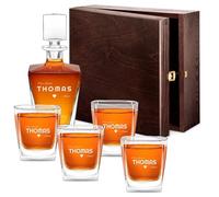 Maverton Ensemble de Carafe et 4/6 Verres à personnaliser - 0,8l Décanteur Whiskey + 2/4/6 Verres de 250ml - Souvenir pour homme - Service à Whisky pour lui - pour anniversaire - époux