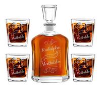 Maverton Ensemble de Carafes Personnalisés a Whisky Rhum Cognac Avec 4/6 Verres a Whisky Gravés pour couple - 700 ml Service Universel Verre Whisky et Carafe - Nom