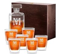 Maverton Ensemble de Carafes Personnalisés a Whisky Rhum Cognac Avec 6 Verres a Whisky Gravés - 700 ml Service Universel Verre Whisky et Carafe - Lettre