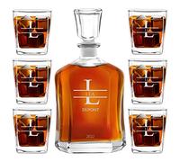 Maverton Ensemble de Carafes Personnalisés a Whisky Rhum Cognac Avec 6 | Verres a Whisky Gravés, 700 ml Service Universel Verre Whisky et Carafe, Cadeau Noel, Nom