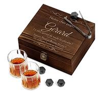 Maverton Ensemble de Pierres à Whisky avec 2 Verres dans la boîte personnalisée - Set personnalisé pour Papa - Coffret Whisky glaçons - Cadeau Noel Pere - Cadeau Noel - Coffret gravé