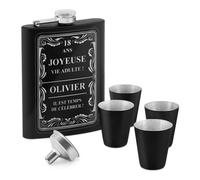 Maverton Flasque en Acier Inoxydable pour lui | Avec gravure, Set avec 4 verres à shot en acier, Pour hommes, Flacon personnalisé pour anniversaire, Vie adulte
