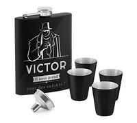 Maverton Flasque en Acier Inoxydable pour lui - Portable Flasque avec gravure - Set avec 4 verres à shot en acier - Pour hommes - Flacon personnalisé pour anniversaire - Mafieux