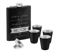 Maverton Flasque en Acier Inoxydable pour lui - Portable Flasque avec gravure - Set avec 4 verres à shot en acier - Pour hommes - Flacon personnalisé pour anniversaire - Elixir