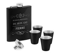 Maverton Flasque en Acier Inoxydable pour lui - Portable Flasque avec gravure - Set avec 4 verres à shot en acier - Pour hommes - Flacon personnalisé pour anniversaire - Boisson