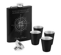 Maverton Flasque personnalisée de 200 ml pour lui - Portable Flasque pour voyageur - Set avec 4 verres à shot - Idee Cadeau Homme - Cadeau Anniversaire Homme - Pour ami - Cadeau Noel - Aventures