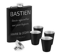 Maverton Flasque personnalisée de 200 ml pour lui - Portable Flasque pour voyageur - Set avec 4 verres à shot - Pour hommes - Whiskey Flacon pour anniversaire - Pour ami - Témoin
