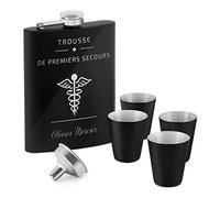 Maverton Flasque personnalisée de 200 ml pour lui - Portable Flasque pour voyageur - Set avec 4 verres à shot - Idee Cadeau Homme - Cadeau Anniversaire Homme - Cadeau Noel - Pour ami - Secours