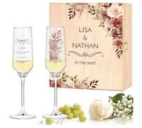 Maverton Flûtes à Champagne 200ml avec Boite Personnalisable - 2x Flute Champagne Verre Personnalisé avec Coffret en bois - Cadeau Couple Personnalisé - Cadeau Mariage Original - roses