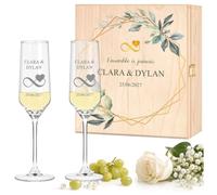 Maverton Flûtes à Champagne 200ml avec Boite Personnalisable - 2x Flute Champagne Verre Personnalisé avec Coffret en bois - Cadeau Couple Personnalisé - Cadeau Mariage Original - infini
