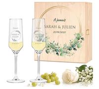 Maverton Flûtes à Champagne 200ml avec Boite Personnalisable - 2x Flute Champagne Verre Personnalisé avec Coffret en bois - Cadeau Couple Personnalisé - Cadeau Mariage Original - À jamais