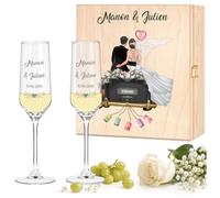 Maverton Flûtes à Champagne 200ml avec Boite Personnalisable - 2x Flute Champagne Verre Personnalisé avec Coffret en bois - Cadeau Couple Personnalisé - Cadeau Mariage Original - jeunes mariés