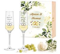 Maverton Flûtes à Champagne 200ml avec Boite Personnalisable - 2x Flute Champagne Verre Personnalisé avec Coffret en bois - Cadeau Couple Personnalisé - Cadeau Mariage Original - alliances