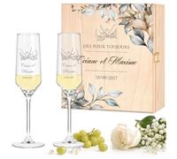 Maverton Flûtes à Champagne 200ml avec Boite Personnalisable - 2x Flute Champagne Verre Personnalisé avec Coffret en bois - Cadeau Couple Personnalisé - Cadeau Mariage Original - pour toujours