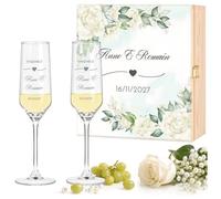 Maverton Flûtes à Champagne 200ml avec Boite Personnalisable - 2x Flute Champagne Verre Personnalisé avec Coffret en bois - Cadeau Couple Personnalisé - Cadeau Mariage Original - style bohème