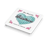 Maverton Miroir de Poche personalisé en Cuir Blanc - Accessoire pour Trousse de Maquillage - Outil de Maquillage pour Jeune Fille - Cadeau Parfait pour Femmes - Coeur