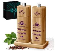 Maverton Moulin a Poivre et Moulin a Sel en Bambou Personnalisable pour elle - Idee Cadeau Femme avec impression - Salière et Poivrière 50x50x152mm - Cadeau Personnalisé avec Coffret - mamie