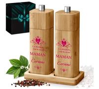 Maverton Moulin a Poivre et Moulin a Sel en Bambou Personnalisable pour elle - Idee Cadeau Femme avec impression - Salière et Poivrière 50x50x152mm - Cadeau Personnalisé avec Coffret - maison