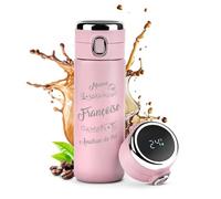Maverton Mug de voyage isotherme avec gravure - Bouteille isotherme rose 400 ml - Pour femme- Affichage de la température LED - Tasse personnalisée pour anniversaire - Pour elle - THÉ