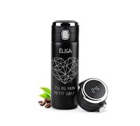 Maverton Mug de voyage personnalisé - Bouteille isotherme 400 ml - Tasse en inox avec Afficheur de température LED - Thermos gravé pour femme - anniversaire - pour elle - coeur