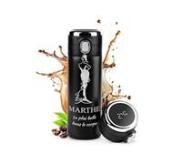Maverton Mug de voyage personnalisé - Bouteille isotherme 400 ml - Tasse en inox avec Afficheur de température LED - Thermos gravé pour femme - anniversaire - pour elle - Dame