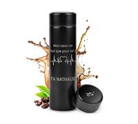 Maverton Mug Isotherme avec gravure, Gourde isotherme 450 ml, Cadeau Femme | Tasse avec afficheur à DEL, Cadeau amoureux Cadeau homme, Gourde isotherme, Mug à personnaliser, Noel, Coeur