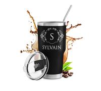 Maverton Mug Isotherme Gravé Noir 0,8l en Acier Inoxydable avec 2 Pailles et Brosse de Nettoyage - chaud 6h/froid 10h - Cadeau Homme Personnalisé - Cadeau anniversaire homme Décoratif